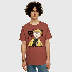 Футболка оверсайз мужская Зеницу Агацума Kimetsu no Yaiba, цвет: кирпичный — фото 2