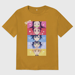 Футболка оверсайз мужская Клинок, рассекающий демонов ГЕРОИ, цвет: горчичный