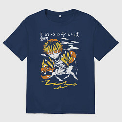 Футболка оверсайз мужская Зеницу Агацума Kimetsu no Yaiba, цвет: тёмно-синий