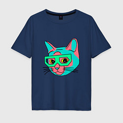 Футболка оверсайз мужская Hipster Cat, цвет: тёмно-синий