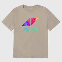 Футболка оверсайз мужская AVICII RAIBOW, цвет: миндальный