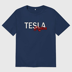Футболка оверсайз мужская TESLA MOTORS ТЕСЛА, цвет: тёмно-синий