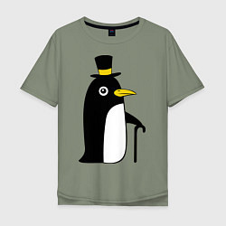 Футболка оверсайз мужская Пингвин в шляпе, цвет: авокадо