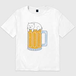 Футболка оверсайз мужская Beer Cat, цвет: белый