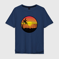 Футболка оверсайз мужская Закат солнце на пляже, цвет: тёмно-синий