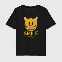 Футболка оверсайз мужская Smile Cat, цвет: черный