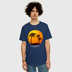Футболка оверсайз мужская Лето, пальмы, Калифорния, цвет: тёмно-синий — фото 2