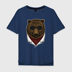 Футболка оверсайз мужская Медведь в очках, цвет: тёмно-синий