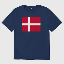 Футболка оверсайз мужская Дания Флаг Дании, цвет: тёмно-синий