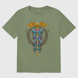 Футболка оверсайз мужская Кадуцей, цвет: авокадо