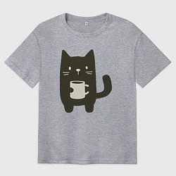 Футболка оверсайз мужская Котик с кружкой, цвет: меланж