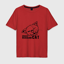 Футболка оверсайз мужская Crazy russian cat, цвет: красный