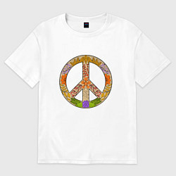 Футболка оверсайз мужская Peace and flowers, цвет: белый