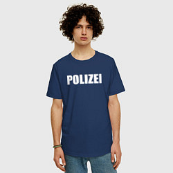 Футболка оверсайз мужская POLIZEI Полиция Надпись Белая, цвет: тёмно-синий — фото 2