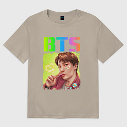 Футболка оверсайз мужская BTS БТС Z, цвет: миндальный