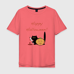 Футболка оверсайз мужская Happy Halloween!, цвет: коралловый