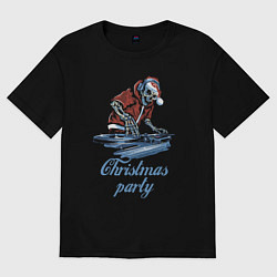 Футболка оверсайз мужская Christmas party, cool DJ, цвет: черный