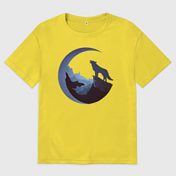 Футболка оверсайз мужская Волк и луна, цвет: желтый