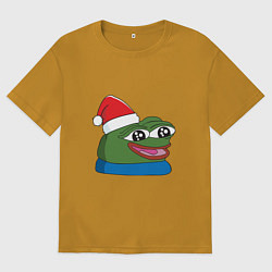 Футболка оверсайз мужская Pepe, pepe happy, Пепе хеппи, pepe happy new year, цвет: горчичный