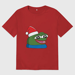 Футболка оверсайз мужская Pepe, pepe happy, Пепе хеппи, pepe happy new year, цвет: красный