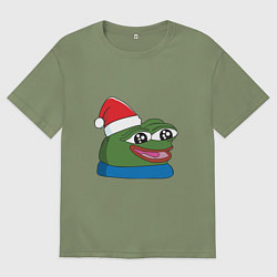 Футболка оверсайз мужская Pepe, pepe happy, Пепе хеппи, pepe happy new year, цвет: авокадо