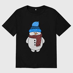 Футболка оверсайз мужская Снеговик в шапочке, цвет: черный
