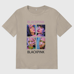 Футболка оверсайз мужская BLACKPINK черно-розовые, цвет: миндальный