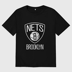 Футболка оверсайз мужская Бруклин Нетс логотип, цвет: черный