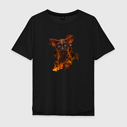 Футболка оверсайз мужская Дикий кот в огне, цвет: черный