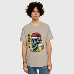Футболка оверсайз мужская Skull Santa, цвет: миндальный — фото 2