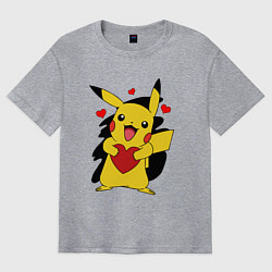 Футболка оверсайз мужская ПИКАЧУ И СЕРДЕЧКО POKENON PIKACHU LOVE, цвет: меланж