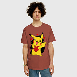 Футболка оверсайз мужская ПИКАЧУ И СЕРДЕЧКО POKENON PIKACHU LOVE, цвет: кирпичный — фото 2