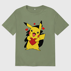 Футболка оверсайз мужская ПИКАЧУ И СЕРДЕЧКО POKENON PIKACHU LOVE, цвет: авокадо