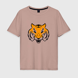 Футболка оверсайз мужская Тигр логотип, цвет: пыльно-розовый