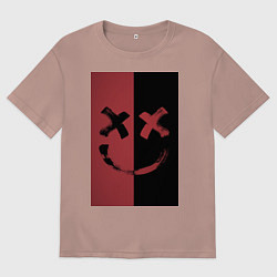 Футболка оверсайз мужская Улыбка на красно-черном фоне, цвет: пыльно-розовый