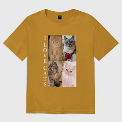 Футболка оверсайз мужская I LOVE CATS Я ЛЮБЛЮ КОШЕК, цвет: горчичный