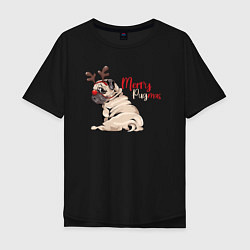 Футболка оверсайз мужская Merry Pugmas, цвет: черный