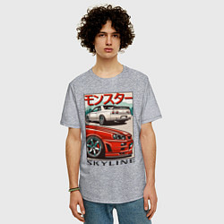 Футболка оверсайз мужская Nissan Skyline Ниссан Скайлайн, цвет: меланж — фото 2