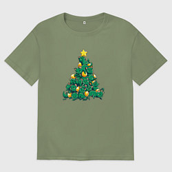 Футболка оверсайз мужская Christmas Tree Made Of Green Cats, цвет: авокадо