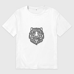 Футболка оверсайз мужская Символ года тигренок серебристый, цвет: белый