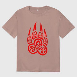 Футболка оверсайз мужская ПЕЧАТЬ ВЕЛЕСА КРАСНЫЙ ЛАПА ВОЛКА, цвет: пыльно-розовый