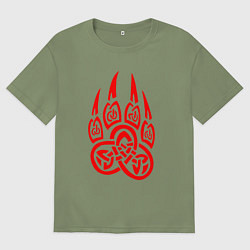 Футболка оверсайз мужская ПЕЧАТЬ ВЕЛЕСА КРАСНЫЙ ЛАПА ВОЛКА, цвет: авокадо