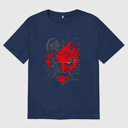 Футболка оверсайз мужская CYBERPUNK 2077 SAMURAI KEANU REEVES, цвет: тёмно-синий