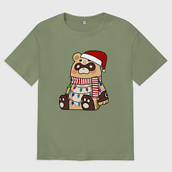 Футболка оверсайз мужская ГОБА БОГ ОЧАГА НОВОГОДНИЙ, цвет: авокадо