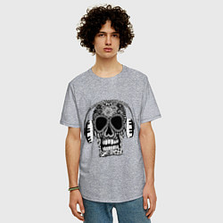 Футболка оверсайз мужская Musical skull, цвет: меланж — фото 2