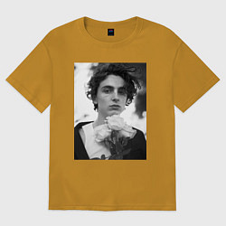 Футболка оверсайз мужская Timothee Chalamet с розами, цвет: горчичный