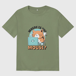 Футболка оверсайз мужская Где же мышка Программист поймет, цвет: авокадо