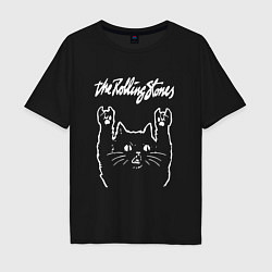 Футболка оверсайз мужская Роллинг Стоунз, Rolling Stones Рок кот, цвет: черный