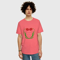 Футболка оверсайз мужская Тюльпановое сердце и бабочки, цвет: коралловый — фото 2