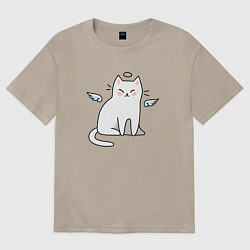 Футболка оверсайз мужская КОТИК АНГЕЛ CAT ANGEL, цвет: миндальный
